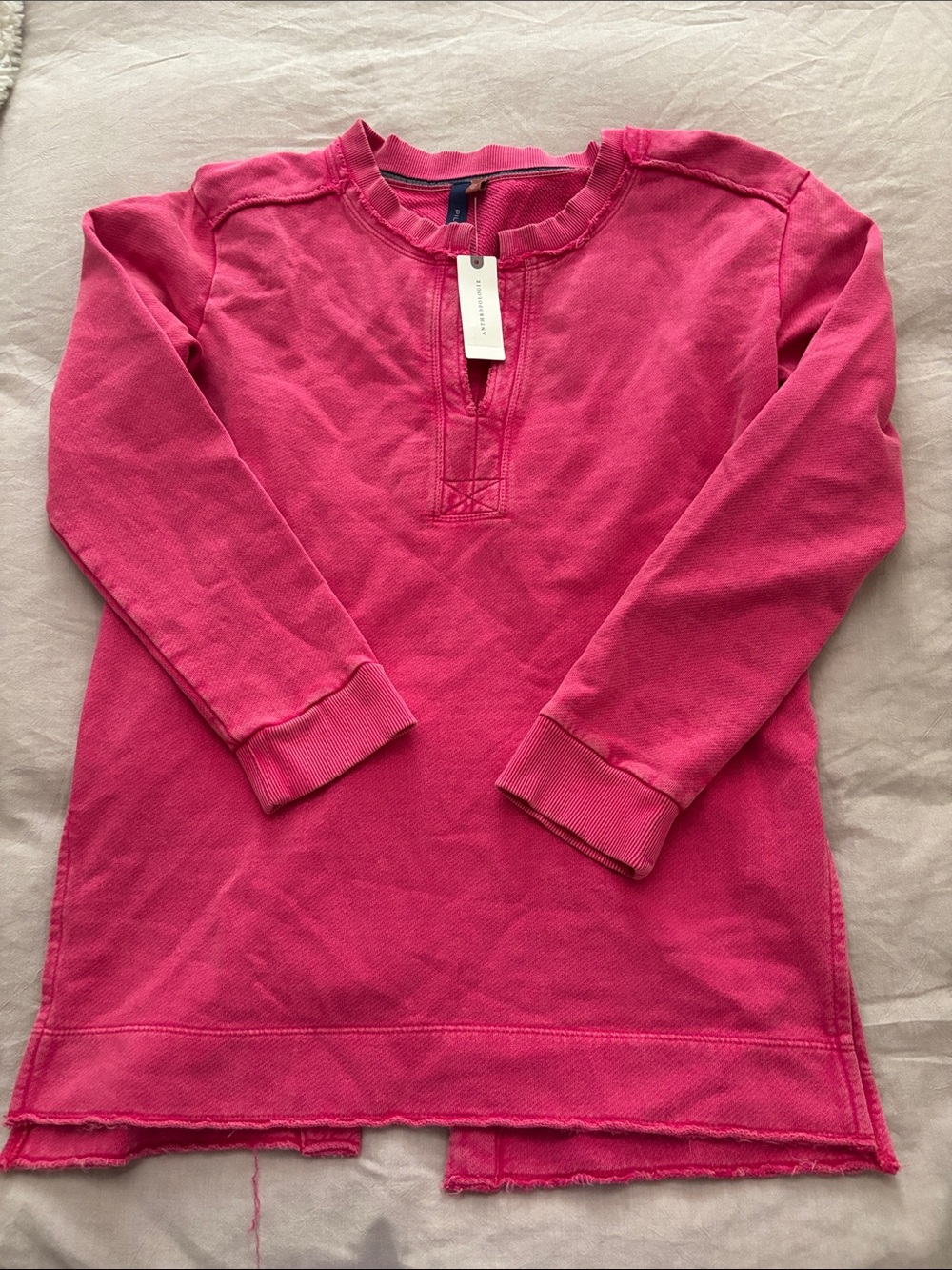 Pilcro Bright Pink Long-Sleeve Split-Neck Knit Top